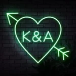 light green Initials-in-Heart-with-Arrow-Neon-Sign