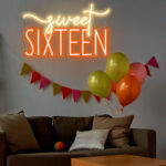 Dark Orange Sweet 16 Neon Sign Sweet Sixteen Happy Birthday Led Light