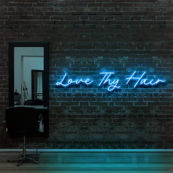 LOVE THY HAIR Neon Sign ice blue "LOVE THY HAIR" Neon Sign For Hair Salons & BarberShops