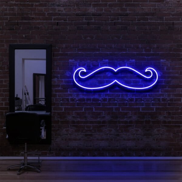 MOUSTACHE Neon Sign Blue "MOUSETACHE" Neon Sign For Hair Salons & Barbershop