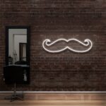 white "MOUSETACHE" Neon Sign For Hair Salons & Barbershop
