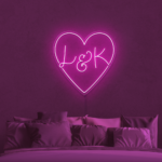 pink Heart With Initials Personalized Neon Sign