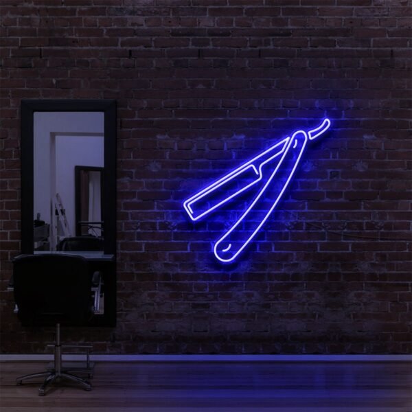 RAZOR BLADE Neon Sign | blue "RAZOR BLADE" Neon Sign For Hair Salons & BarberShops