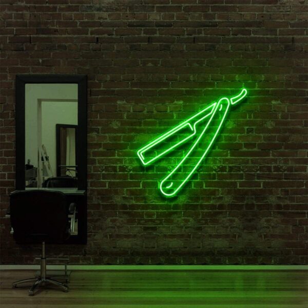 green "RAZOR BLADE" Neon Sign For Hair Salons & BarberShops