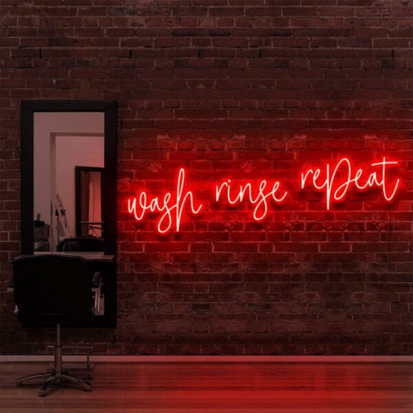 red "WASH RINSE REPEAT" Neon Sign For Hair Salons & BarberShops